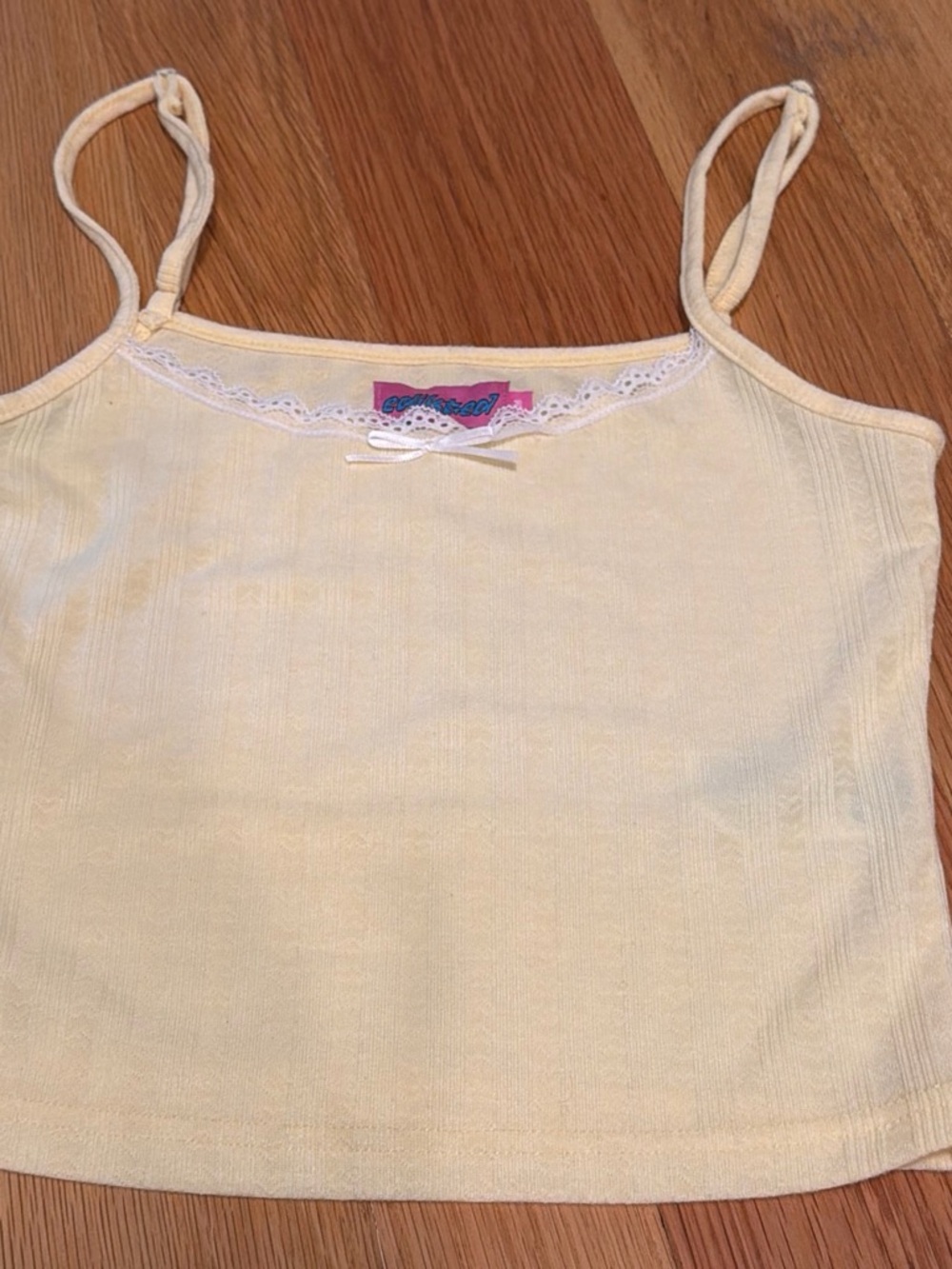 Edikted Pale Yellow Lace-Trim Tank Camisole